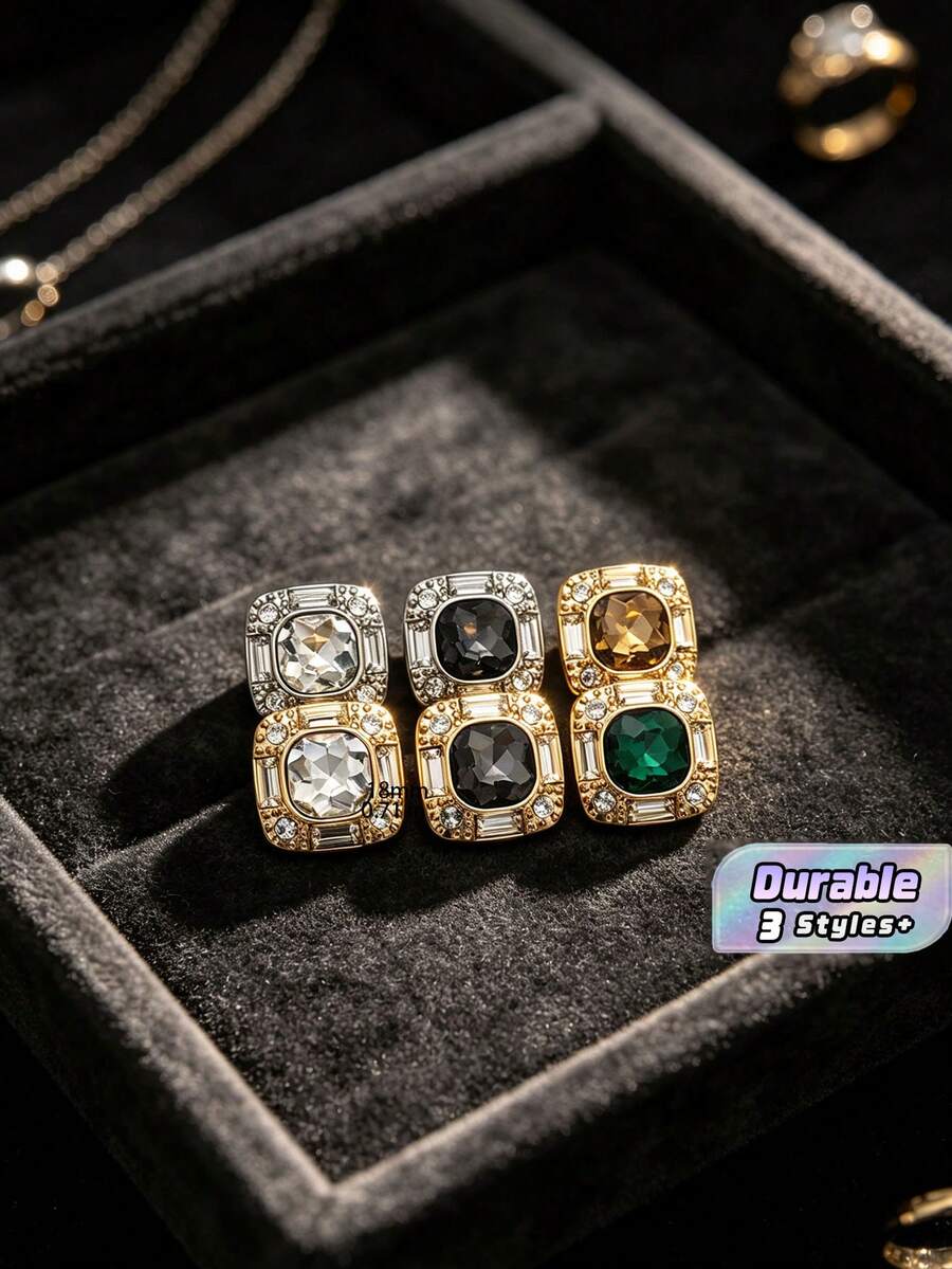 1 Pack 10 Pieces Premium Square Rhinestone Metal Buttons Decorative Fasteners For Fashion Leather Jacket Suit Fur Coat Clothing Sewing Accessories - 10pcs - View 1