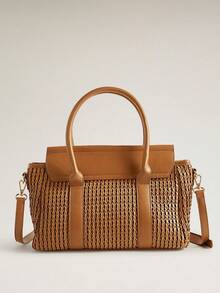 Wovira Ladies Handbag, Woven, Holiday Style, Old Money Style, Simple Urban Fashion, Suitable For Daily Commuting, Shopping, Vacation - Brown - View 6