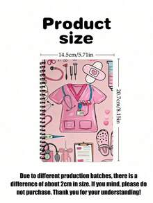 1PC Nurse Spiral Notebook Planner Medical Diary Light Pink Stethoscope Syringe Heart Bow Pattern 120 Pages Nursing School Organizer Travel Journal Thank You Gift For Nurses Graduation Souvenir Accessory - multicolor - View 4