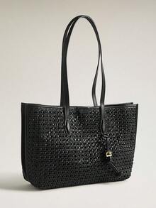 Wovira Women's Fashion Black Tote Bag, Delicately Woven Large-Capacity Shoulder Bag For Daily Use, Commuting, Vacation, Travel - Black - View 2
