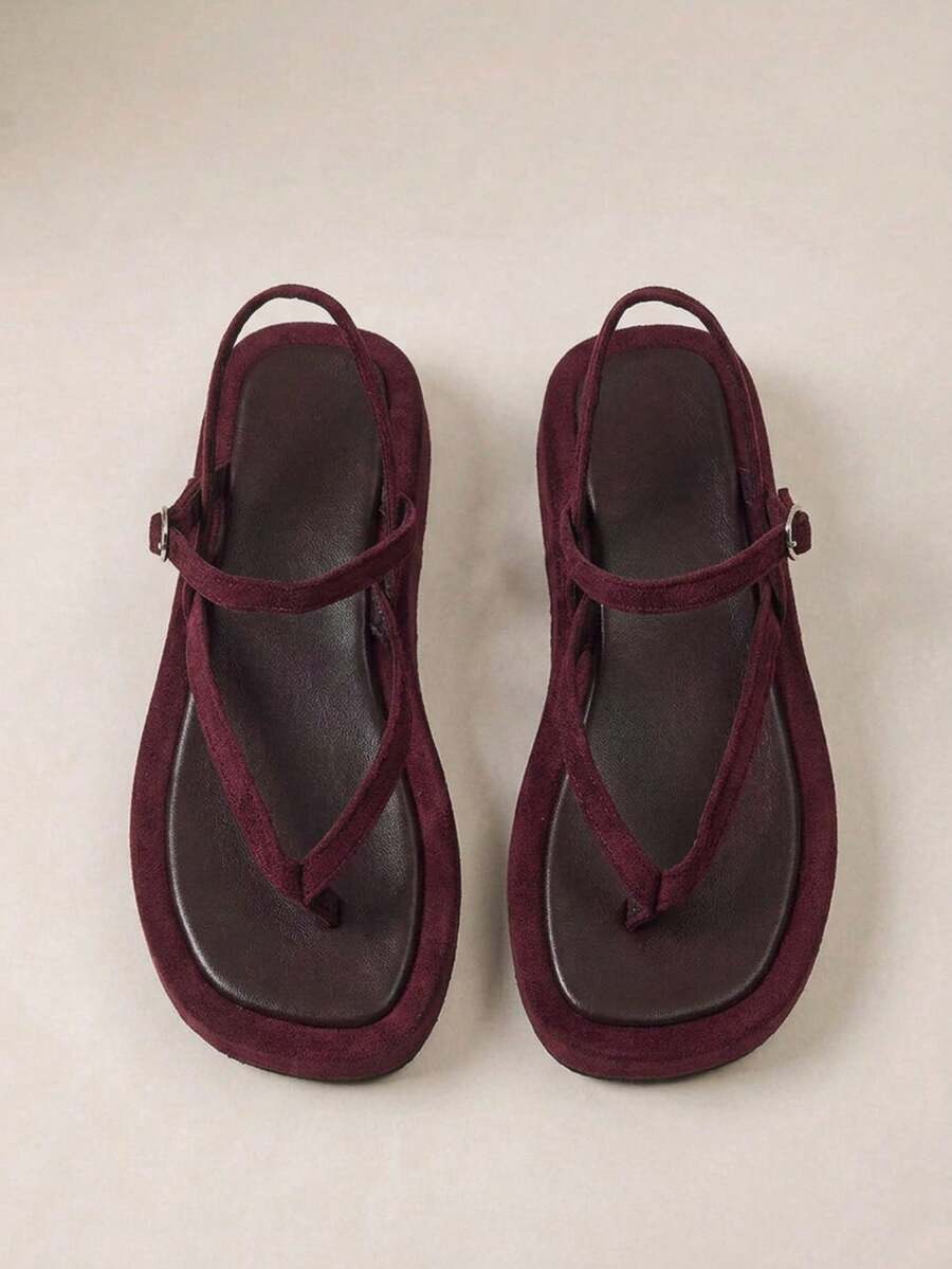 HighSole Women's Shoes Are Simple And Comfortable To Wear, Open-Toed Platform Sandals Are Suitable For Travel And Vacation - Burgundy - View 1