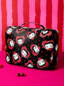 Betty Boop x SHEIN 紅黑心形波點旅行收納袋，S/M/L 尺寸，拉鍊開合，行李整理收納包，適合旅行與商務出差分類衣物 - 黑紅白 - 查看 5