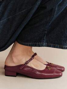 Rosivie French Splicing Square Toe With Closed Toe Slippers Backless Elegant Simple And Comfortable Sandals Square Toe Low Vamp Commuting - Burgundy - View 3