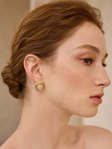 PRE ELEGANT MESH SPLICING SPARKLING STONE STUD EARRINGS - Gold - View 4