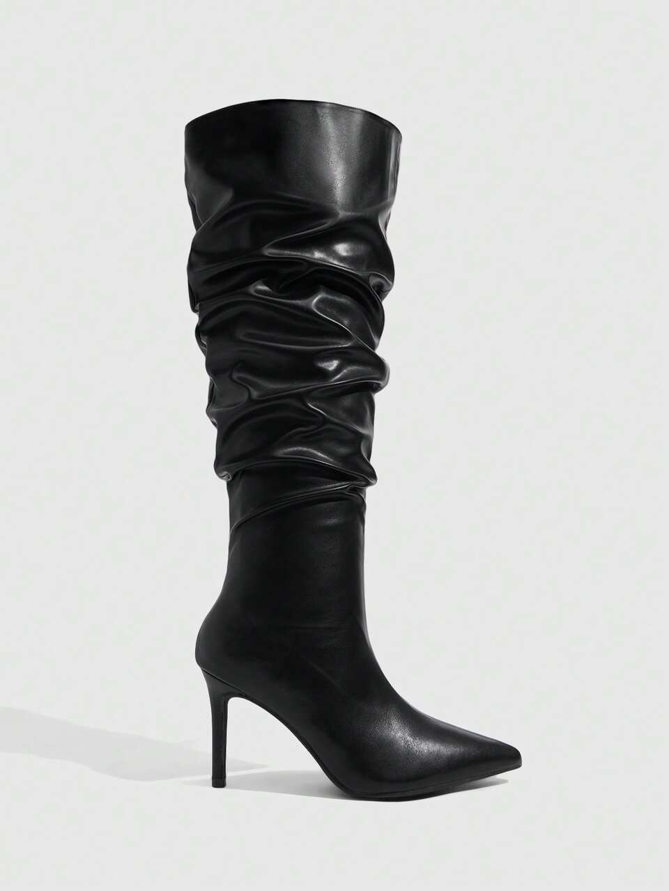 CUCCOO SZL Women Shoes Pointed Slender Heel Black Wide Plus Boots Pile Boots Pleated Boots Sexy Nightclub Party Street Boots Women's Knee Boots High Boots