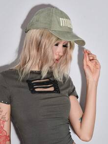 ROMWE Anime 1 Women's Letter Three-Dimensional Embroidered Baseball Cap Outdoor Adjustable Cap - Khaki - View 3