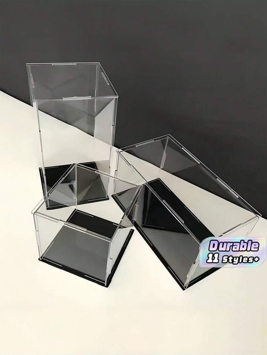 Black Base High-Definition Collectible Display Box, Assembled Transparent Acrylic Box, Alternative To Glass Box, Used For Displaying Figurines, Dolls, Ornaments, Home Storage & Organization, Gift Box - Black - View 1