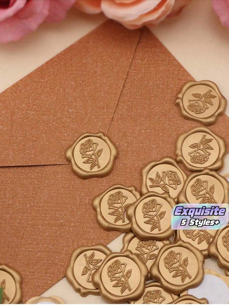 100pcs Wax Seal Stickers, Wedding Invitation Envelope Seals, Self-Adhesive Vintage Gold Stickers, Suitable For Invitations, Envelopes, Gift Packaging, Parties, Christmas - bronzer - View 1