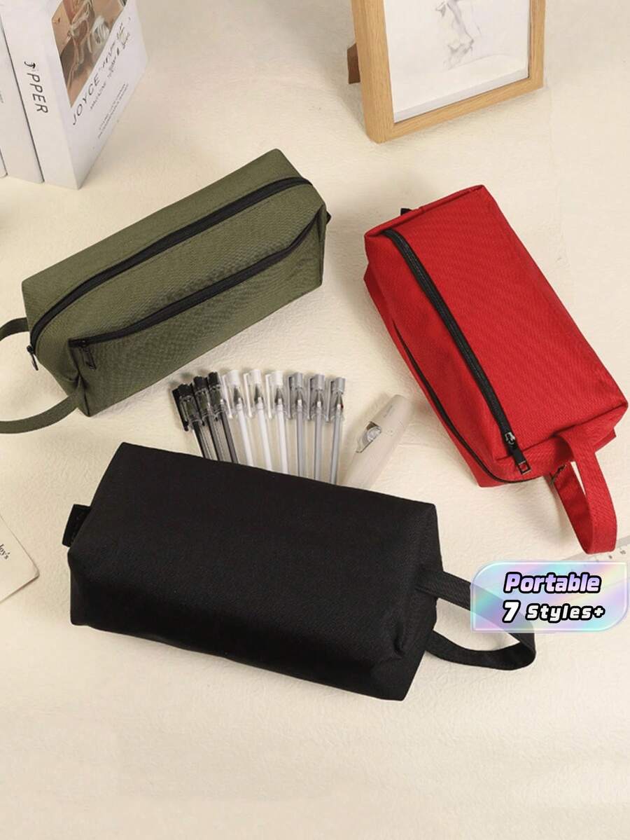 1/2PCS Canvas Pencil Case With Handle, Large Capacity Pen Pouch Bag With Zipper, Portable Stationery Organizer For School Office College Students, Multi-Color Available - multicolor - View 1