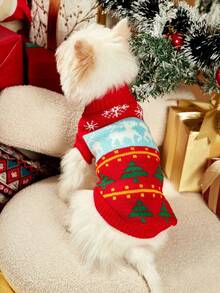 PETSIN Christmas Style Red Striped Reindeer & Christmas Tree Pet Sweater - Red - View 5