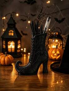 1PC 3D Printed Plastic Durable Lightweight Non Slip Waterproof Gothic Witch Boot Storage Box With Spider Web Design Desktop Organizer Makeup Brush Holder Office Decor Creative Halloween Gift Back To School Supplies Home Decor Accesory Present Idea - Multiple Styles - View 4