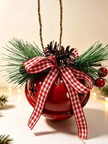 Liontin Lonceng Natal Logam 8cm dengan Simpul Pita, Ornamen Gantung Pohon Natal, Aksesori Dekorasi Rumah Pesta Natal - Beraneka warna - View 2