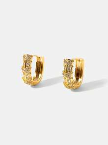 MOTF PREMIUM PRE ELEGANT SPLICING X-WORD SPARKLING ROUND WINDING STONE EARRINGS - Yellow Gold - View 1