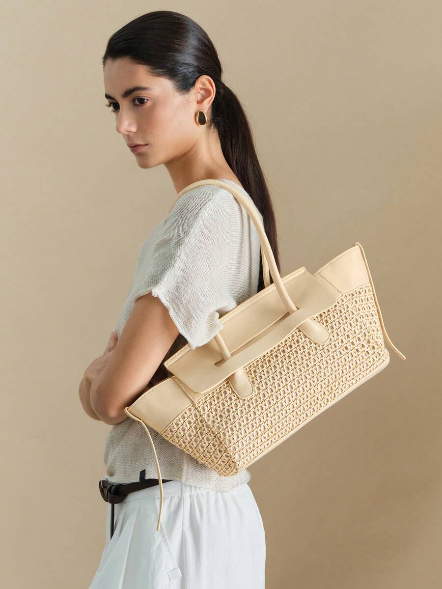 Wovira Women's Shoulder Bag, Tote Bag, Hand-Woven, Vintage, Urban Fashion Suitable For Daily Commuting Shopping Versatile - Beige - View 1