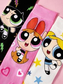 THE POWERPUFF GIRLS X SHEIN Powerpuff Girls 3-Pack Women's Medium Tube Socks - variegated - View 3