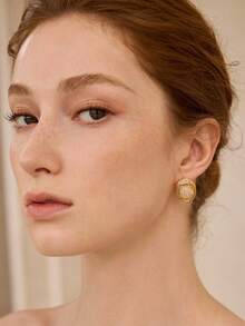 PRE ELEGANT MESH SPLICING SPARKLING STONE STUD EARRINGS - Gold - View 6