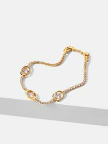 PRE GOLD ELEGANT SIMPLE SLIGHTLY INLAID WHITE STONE BRACELET - Yellow Gold - View 5