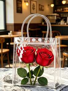 20Pcs Large Transparent Gift Bags With Handles Thickened Reusable PVC Tote Bags Durable Clear Shopping Bags For Wedding Birthday Party Favor Candy Goodie Supplies - Transparent - View 4