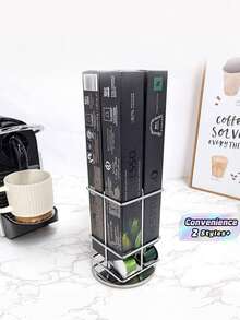 1 pieza Estante giratorio para almacenamiento de cápsulas de café, caja de tira de cápsulas con estante de almacenamiento integrado, estante de almacenamiento y exhibición de cápsulas de café para escritorio del hogar - Multicolor - Ver 1