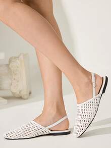 CUCCOO CHICEST Women's Shoes Spring And Summer Flat Bottom Square Toe Shoes Rear Strap Mules Shoes Versatile Elegant And Fashionable Wear - White - View 6
