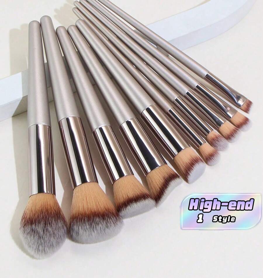 2 Pieces Set Of Champagne Gold Makeup Brushes, Eyeshadow Brush, High-End Makeup Tools, Makeup Brushes - Coffee Brown - View 1