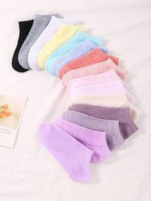 SHEIN Kids Girls Solid Color Ankle Socks Low Cut No-Show Soft Breathable Multicolor Basic Ribbed Casual Everyday Toddler Girls Socks Multipack - Multicolor - View 4