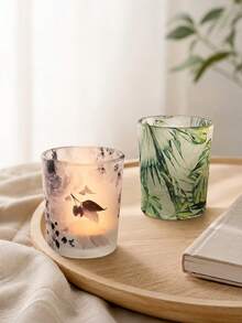 Haus Hana Ink Floral Print Glass Candle Holder, Modern INS Style Aromatherapy Candle Cup & DIY Scented Wax Container, Romantic Table Decor For Bedroom, Living Room, Wedding, Dinner Party, Holiday & Housewarming Gift - multicolor - View 1