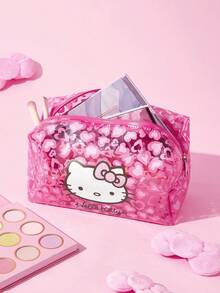 HELLO KITTY AND FRIENDS | SHEIN Transparent PVC Cosmetic Bag With Printed Waterproof Zipper, Multi-Functional Travel Wash Bag & Makeup Organizer Pouch, Ideal For Daily Toiletries, Stationery And Small Sundries Storage - Pink - View 2