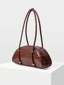 MOTF WOMEN'S FASHION RETRO BROWN CROCODILE PATTERN SHOULDER BAG, SIMPLE AND CHIC HALF-MOON BAG, FOR DAILY, COMMUTING, SHOPPING, TRAVEL, FESTIVALS - Coffee - View 1