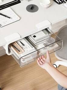 Desk Bottom Drawer‑Type Storage Box, Invisible Under‑Desk Organizer For Office Home Study Desk Stationery Supplies Storage - Multicolor - View 6