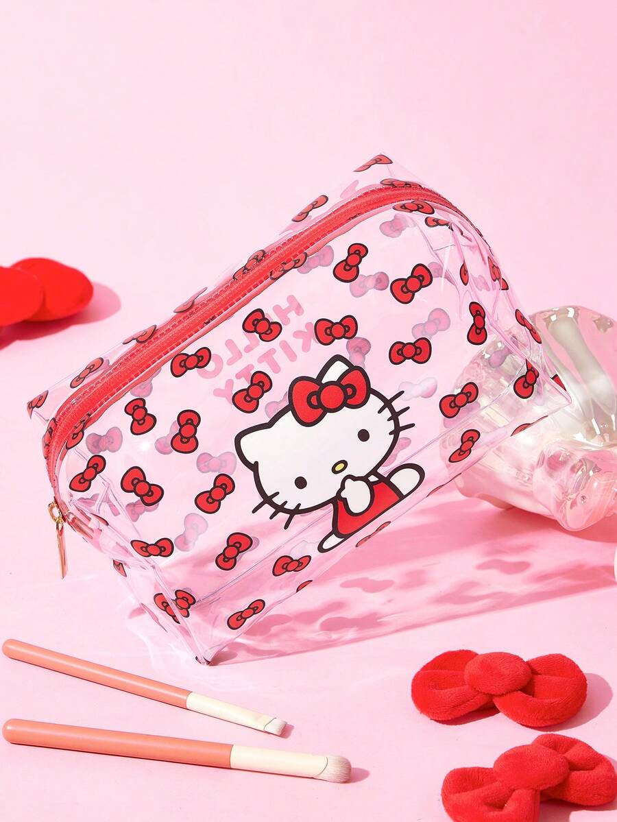 HELLO KITTY AND FRIENDS | SHEIN حقيبة مستحضرات تجميل شفافة من مادة PVC مع سحاب مطبوع مقاوم للماء، حقيبة سفر متعددة الوظائف & منظم مكياج، مثالية لتخزين مستلزمات العناية اليومية والقرطاسية والأغراض الصغيرة - متعدد الألوان - مشاهدة 1