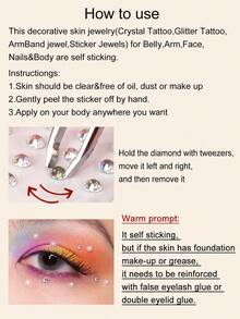 2PCS Assorted Sizes Self Adhesive 3D Rhinestone Sparkling Silver White Star Shaped Eye Face Gems Stickers For Music Festival Y2K Masquerade Party Nightclub Makeup Accessories - White - View 4