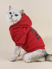 PETSIN 1pc MAMA's BOY Yellow Color Love Letter Pattern Printed Pet Hoodie, Red Soft And Comfortable Warm Pet Clothing - Multicolor - View 10