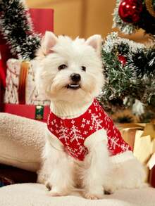 PETSIN Christmas Style Red & White Snowflake Cute Pet Sweater - Red and White - View 4