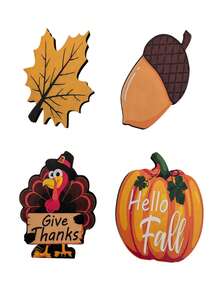 Set Dekorasi Meja Thanksgiving Musim Gugur 4 Buah, Kayu Berdiri Sendiri, Biji Ek, Daun Maple, Kalkun, Tanda Panen Pedesaan, Selamat Datang Musim Gugur, Ucapkan Terima Kasih, Ornamen Rak Perapian Gaya Rumah Pertanian - Bagian A - View 8