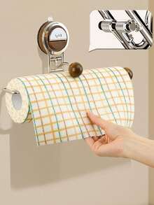 1pc Original Wood Tone Suction Cup Kitchen Paper Towel Holder No Drill Wall Mounted Rust Resistant Metal Structure Easy Install Stable Roll Paper Rack For Kitchen Countertop Home Apartment Storage Organizer Accessory - A - View 7