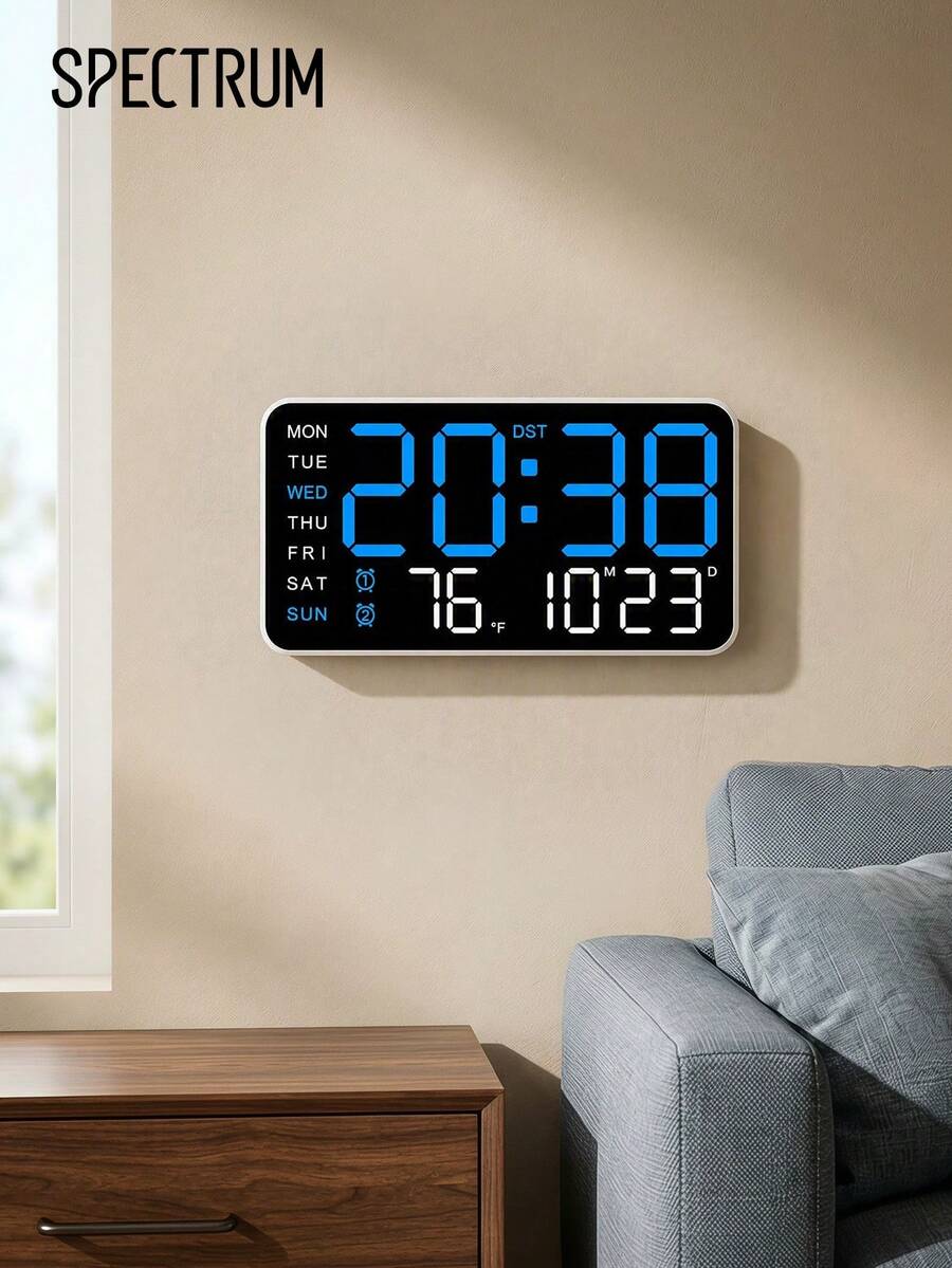 Large Digital Wall Clock With Temperature, Calendar, Alarm And Night Light, Big LED Display, RGB Color, Clock For Wall, Room Decor, Home Bedroom Decor Gifts, Batteries Not Included - multicolor - View 1