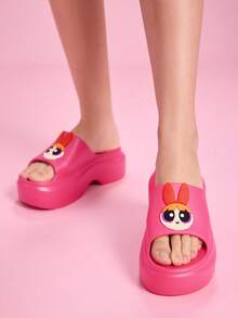 THE POWERPUFF GIRLS X SHEIN Cartoon Slippers, EVA Lightweight Material, Toe Protection, Breathable And Quick-Drying, Soft And Comfortable, Suitable For Various Occasions - Pink - View 2