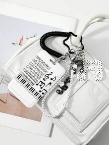 ROMWE Kawaii 1 Fashionable Retro Fashion Handmade Beaded Black And White Rhinestone Polka Dot Note Star Printing Card Cover DIY Keychain Bag Pendant - Black and white-215 - View 5