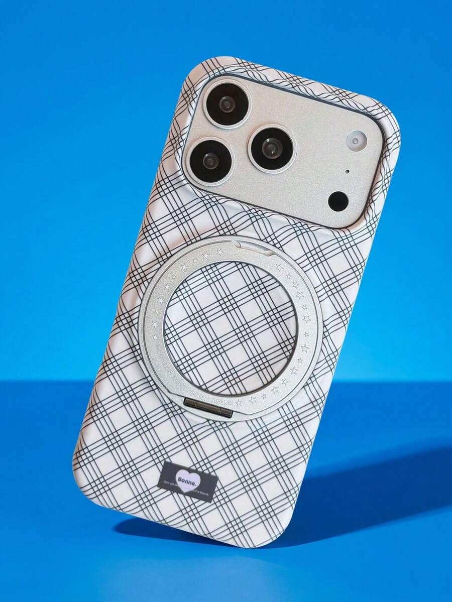 ShellaStory Fashionable Checkered Rotating Stand Magnetic Compatible With Phone17pm Phone Case Apple 18 Premium 15 Point 16 Hard Fashion, Personality, Creativity, Retro Style, Geometry, European And American Style, Simple Style, Niche, Ins Style - Green - View 1