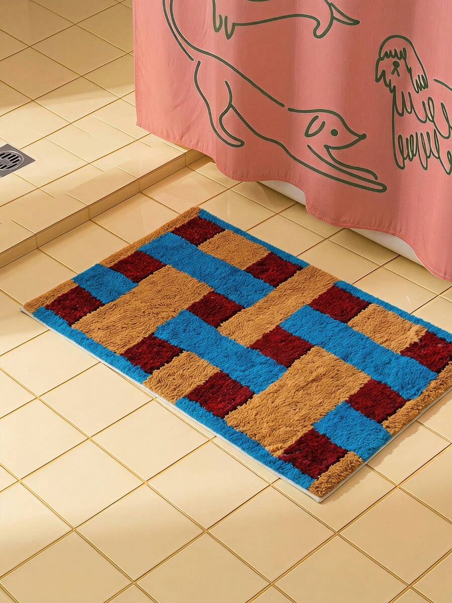 Joivida 1 buah Keset Kamar Mandi Anti Selip Bermotif Kotak-kotak Gaya Modern, Desain Tumpukan Tinggi-Rendah, Penyerapan Cepat, Keset Dekorasi Rumah, Gaya Ins, Keset Pintu Kamar Mandi Imitasi Kasmir, Keset Pintu Masuk Tebal Anti Selip, Keset Dapur - warna-warni - View 1