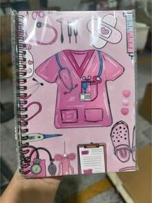 1PC Nurse Spiral Notebook Planner Medical Diary Light Pink Stethoscope Syringe Heart Bow Pattern 120 Pages Nursing School Organizer Travel Journal Thank You Gift For Nurses Graduation Souvenir Accessory - multicolor - View 6