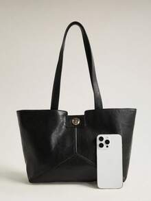 Wovira Women's Tote Bag, Splicing Design, Retro Old Money, Minimalist Style, Urban Fashion, Large Capacity, Suitable For Daily Commuting And Shopping - Black - View 4