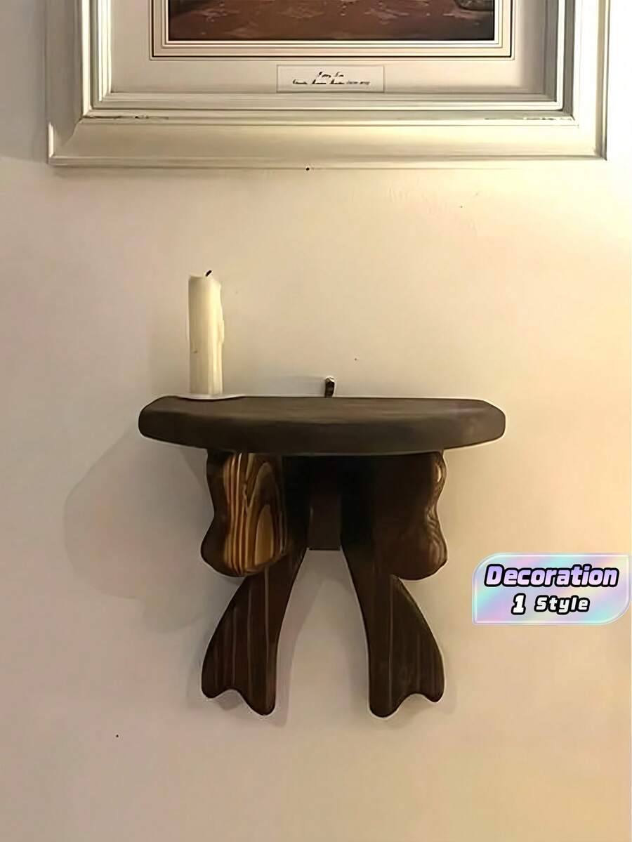 Vintage Wooden Bow Wall‑Mounted Storage Shelf, Living Room Decor, All‑In‑One Room Decoration - Multicolor - View 1