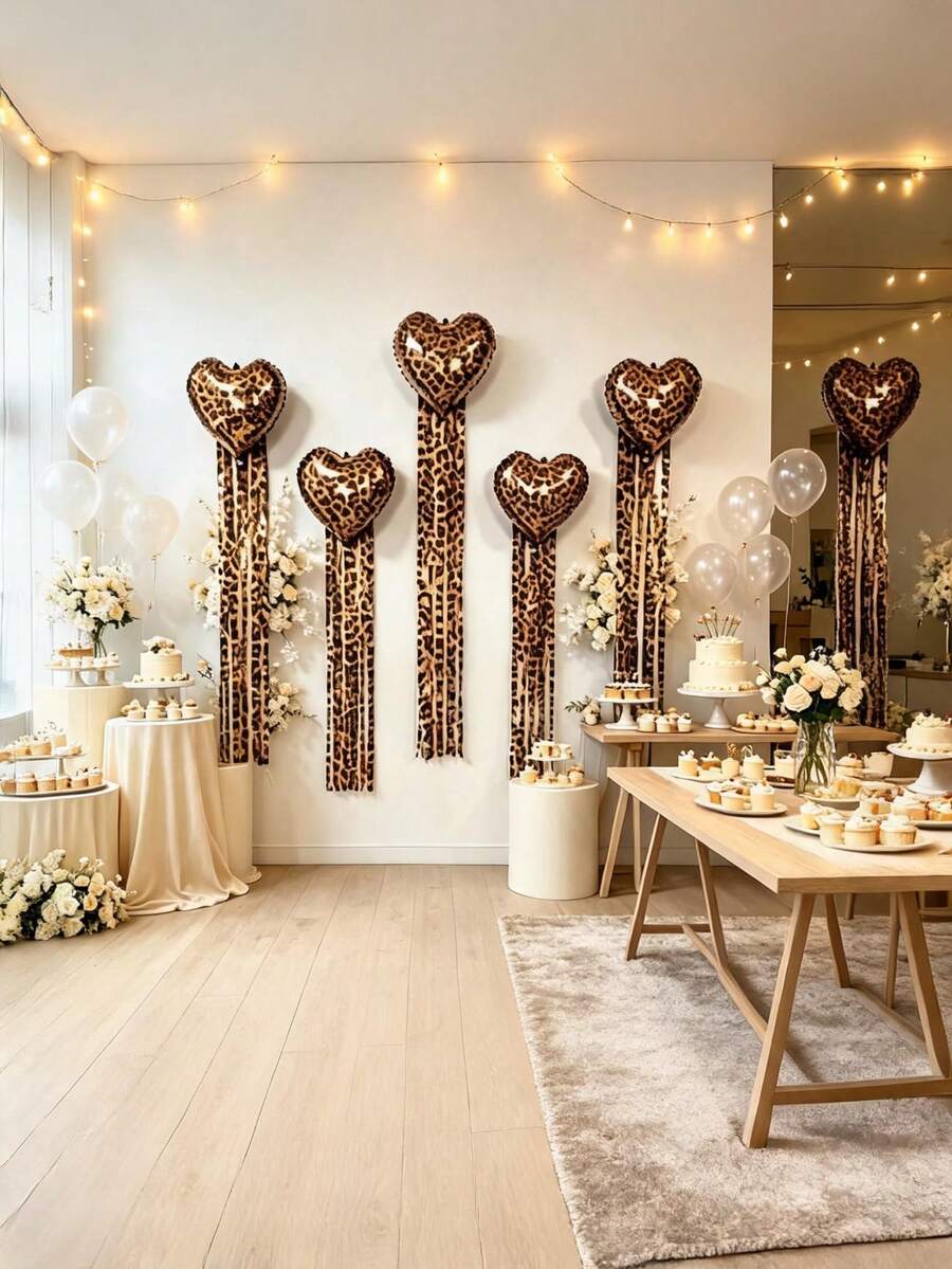 Fringe Curtain Decor Set, Perfect For Birthday Parties, Birthday Celebrations And Girl‑Themed Party Decorations. Ideal For Building Photo Booth Areas. - Leopard print love rain curtain - View 1
