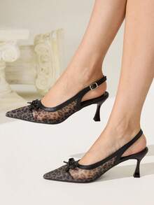 CUCCOO CHICEST Ladies Spring And Summer New Yellow Leopard Print Color Pointed Bow Stiletto Heel Wear Elegant Breathable High Heels - yellow leopard print - View 2