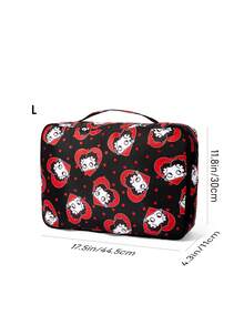 Betty Boop x SHEIN 紅黑心形波點旅行收納袋，S/M/L 尺寸，拉鍊開合，行李整理收納包，適合旅行與商務出差分類衣物 - 黑紅白 - 查看 10