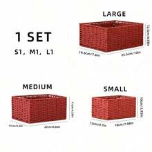 Haus Hana 1Set Boho Rattan Desktop Storage Basket Set Of 3, Handwoven Wabi-Sabi Vanity Organizer, Oriental Zen Style Cotton Rope Basket For Desk, Office, Shelf, Small Items Storage - View 11