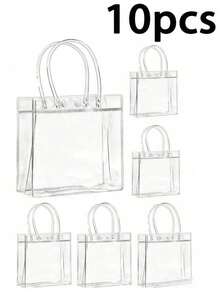 20Pcs Large Transparent Gift Bags With Handles Thickened Reusable PVC Tote Bags Durable Clear Shopping Bags For Wedding Birthday Party Favor Candy Goodie Supplies - Transparent - View 10