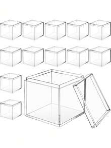 12/24 Piece Clear Square Storage Boxes With Ribbon Lids - Great For Birthday And Wedding Decorations, Mini Jewelry Displays, Clear Plastic Boxes For Organizing - transparent - View 2